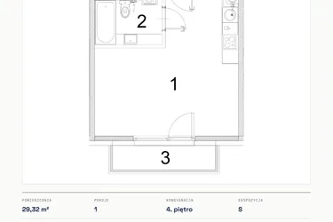 Rzut - Mieszkanie na sprzedaż 1 pokój o powierzchni 29,32 m² - numer A.28 w Bogusławskiego 21