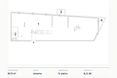 Rzut - Mieszkanie na sprzedaż 1 pokój o powierzchni 81,11 m² - numer A.32 w Bogusławskiego 21