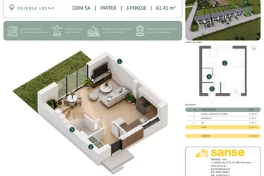 Rzut - Dom na sprzedaż 3 pokoje o powierzchni 61,41 m² - numer 5A w Osiedle Leśna