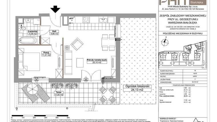 Rzut - Mieszkanie na sprzedaż 2 pokoje o powierzchni 45,16 m² - numer 18-02 w Młoda Białołęka III