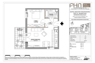 Rzut - Mieszkanie na sprzedaż 2 pokoje o powierzchni 45,36 m² - numer 18-03 w Młoda Białołęka III