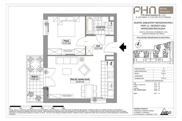 Rzut - Mieszkanie na sprzedaż 2 pokoje o powierzchni 45,38 m² - numer 18-13 w Młoda Białołęka III