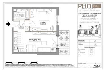 Rzut - Mieszkanie na sprzedaż 2 pokoje o powierzchni 45,31 m² - numer 18-16 w Młoda Białołęka III