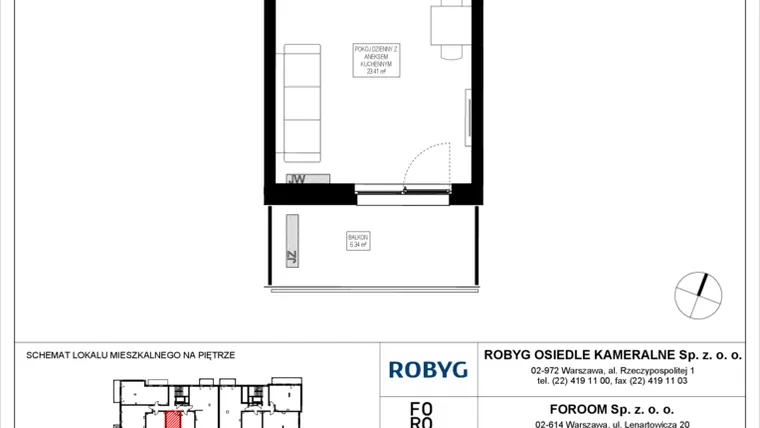 Rzut - Mieszkanie na sprzedaż 1 pokój o powierzchni 28,02 m² - numer OK3/C/1/3 w Osiedle Kameralne III i V