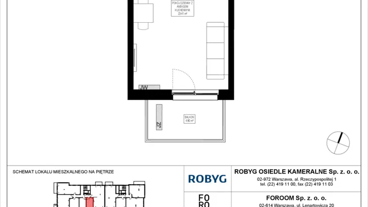Rzut - Mieszkanie na sprzedaż 1 pokój o powierzchni 28,02 m² - numer OK3/C/3/2 w Osiedle Kameralne III i V