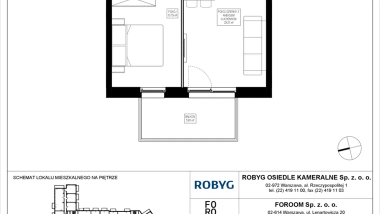 Rzut - Mieszkanie na sprzedaż 2 pokoje o powierzchni 37,58 m² - numer OK3/B/1/5 w Osiedle Kameralne III i V