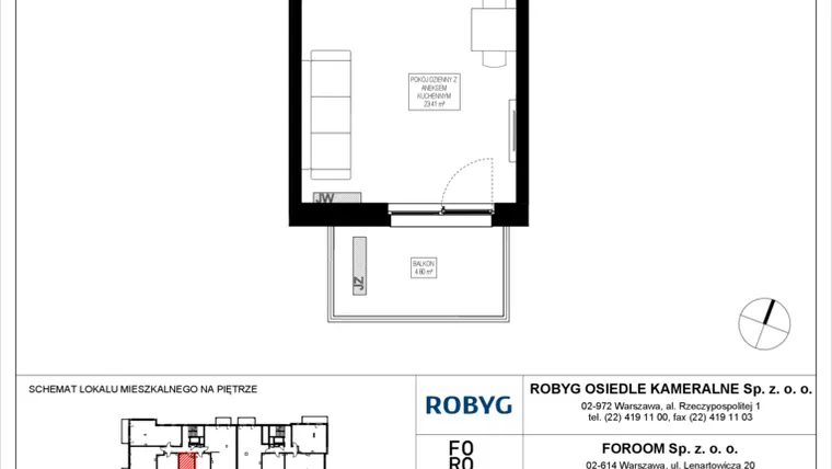Rzut - Mieszkanie na sprzedaż 1 pokój o powierzchni 28,02 m² - numer OK3/C/3/3 w Osiedle Kameralne III i V
