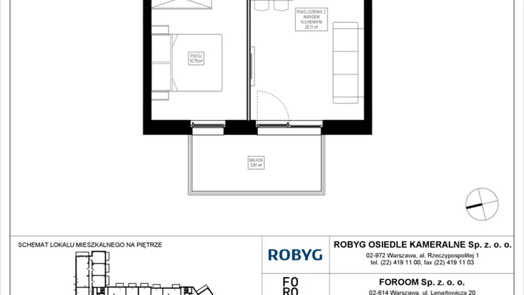 Rzut - Mieszkanie na sprzedaż 2 pokoje o powierzchni 37,58 m² - numer OK3/B/3/5 w Osiedle Kameralne III i V