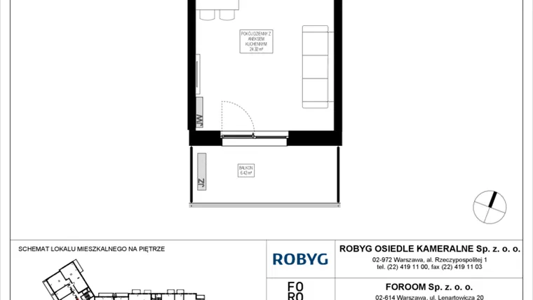 Rzut - Mieszkanie na sprzedaż 1 pokój o powierzchni 28,24 m² - numer OK5/E/1/4 w Osiedle Kameralne III i V