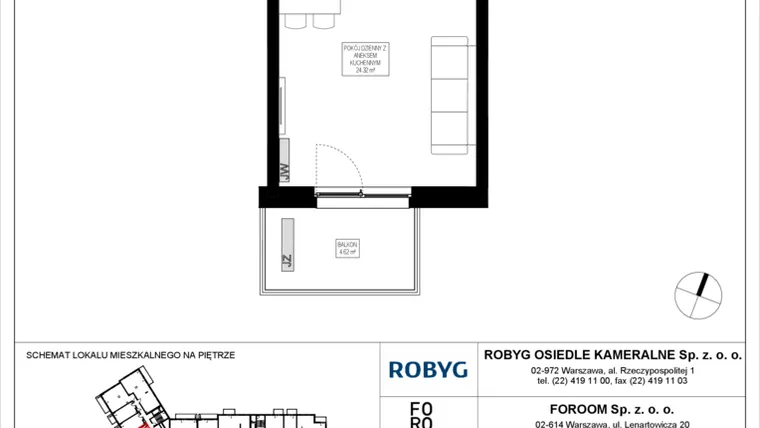 Rzut - Mieszkanie na sprzedaż 1 pokój o powierzchni 28,24 m² - numer OK5/E/2/4 w Osiedle Kameralne III i V