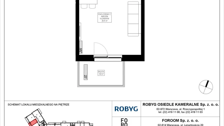 Rzut - Mieszkanie na sprzedaż 1 pokój o powierzchni 29,32 m² - numer OK5/E/4/6 w Osiedle Kameralne III i V