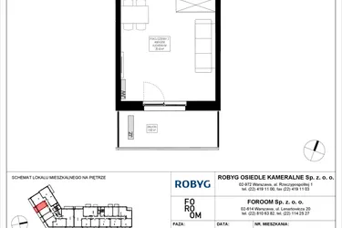 Rzut - Mieszkanie na sprzedaż 1 pokój o powierzchni 29,34 m² - numer OK5/E/1/6 w Osiedle Kameralne III i V