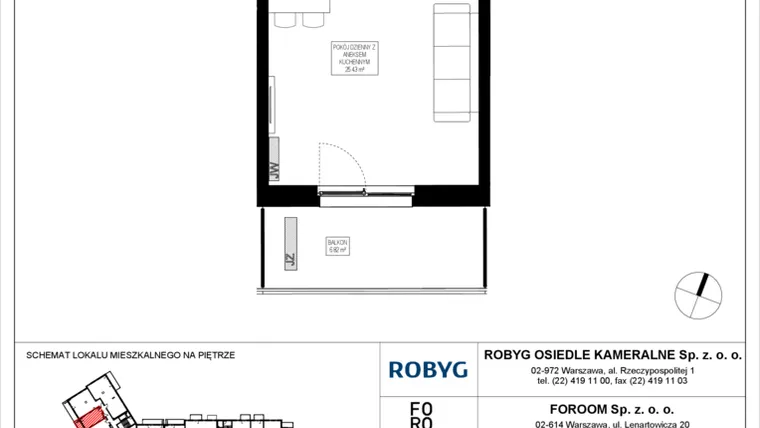 Rzut - Mieszkanie na sprzedaż 1 pokój o powierzchni 29,34 m² - numer OK5/E/1/6 w Osiedle Kameralne III i V