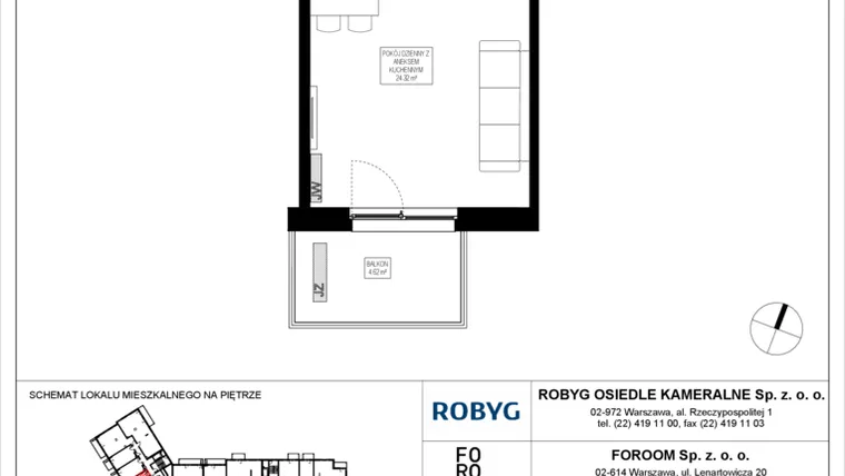 Rzut - Mieszkanie na sprzedaż 1 pokój o powierzchni 28,24 m² - numer OK5/E/3/4 w Osiedle Kameralne III i V