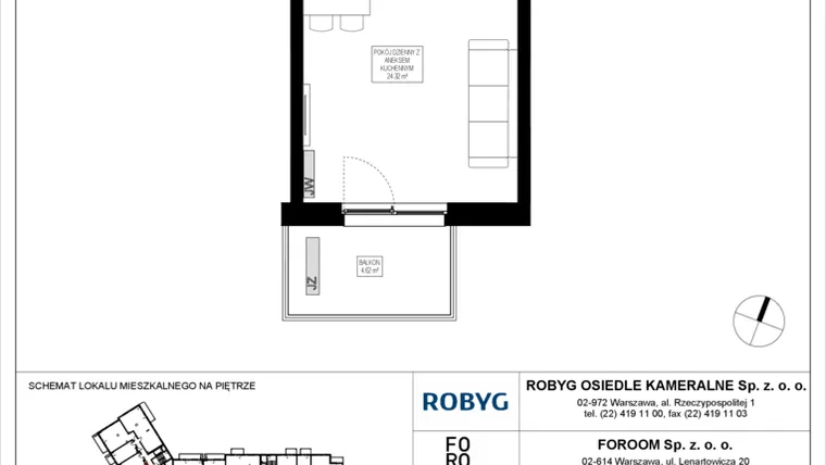 Rzut - Mieszkanie na sprzedaż 1 pokój o powierzchni 28,24 m² - numer OK5/E/4/4 w Osiedle Kameralne III i V