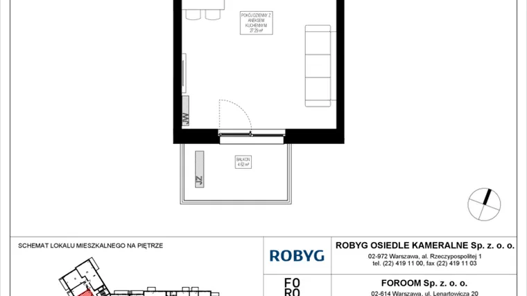 Rzut - Mieszkanie na sprzedaż 1 pokój o powierzchni 31,22 m² - numer OK5/E/3/5 w Osiedle Kameralne III i V