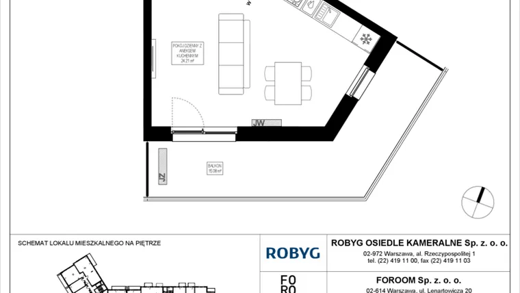 Rzut - Mieszkanie na sprzedaż 1 pokój o powierzchni 34,52 m² - numer OK5/E/1/3 w Osiedle Kameralne III i V