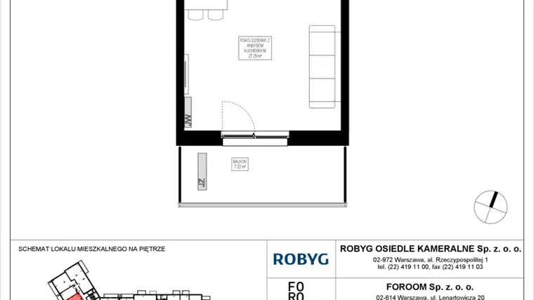 Rzut - Mieszkanie na sprzedaż 1 pokój o powierzchni 31,22 m² - numer OK5/E/1/5 w Osiedle Kameralne III i V