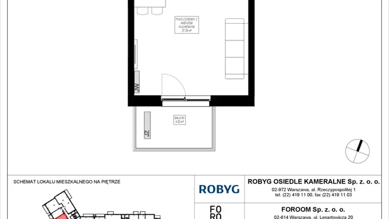 Rzut - Mieszkanie na sprzedaż 1 pokój o powierzchni 31,22 m² - numer OK5/E/2/5 w Osiedle Kameralne III i V