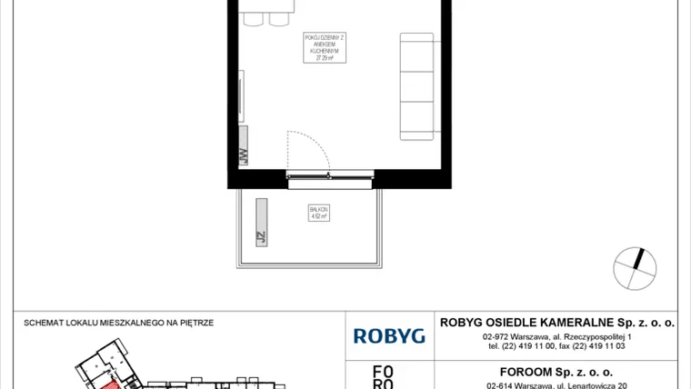 Rzut - Mieszkanie na sprzedaż 1 pokój o powierzchni 31,22 m² - numer OK5/E/4/5 w Osiedle Kameralne III i V