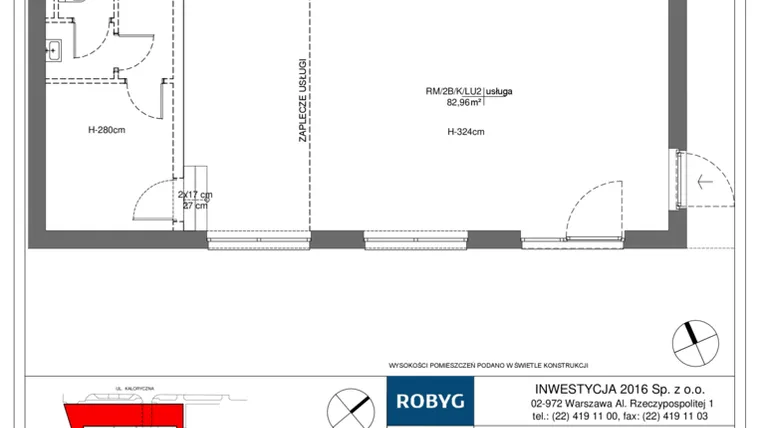 Rzut - Lokal użytkowy na sprzedaż 1 pokój o powierzchni 82,96 m² - numer RM/2B/K/0/LU2 w Rytm Mokotowa - etap 2B