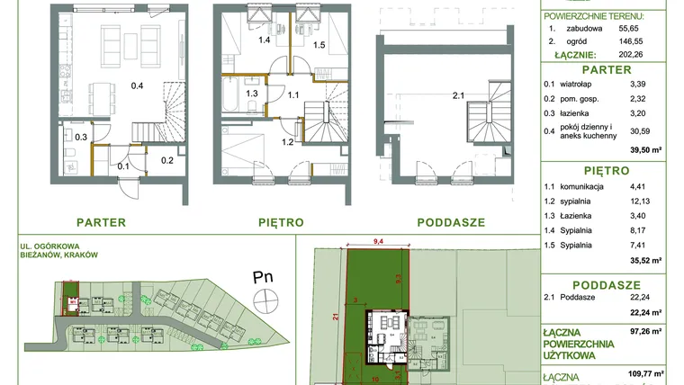 Rzut - Dom na sprzedaż 4 pokoje o powierzchni 97,26 m² - numer M1 w Ogrody Aleksandry