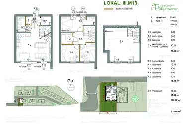 Rzut - Dom na sprzedaż 4 pokoje o powierzchni 100,09 m² - numer M13 w Ogrody Aleksandry