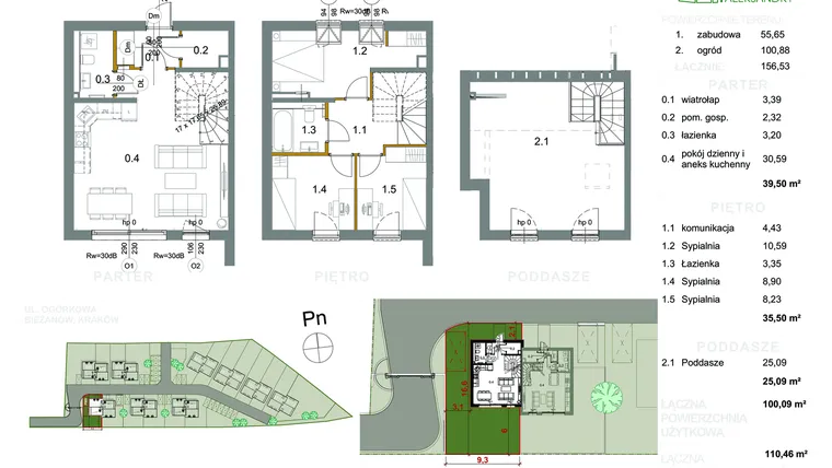 Rzut - Dom na sprzedaż 4 pokoje o powierzchni 100,09 m² - numer M13 w Ogrody Aleksandry