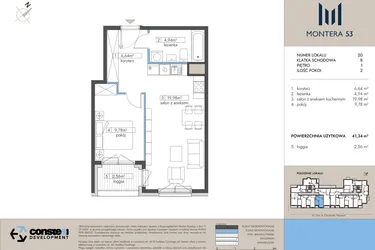 Rzut - Mieszkanie na sprzedaż 2 pokoje o powierzchni 41,34 m² - numer 20 w Montera 53