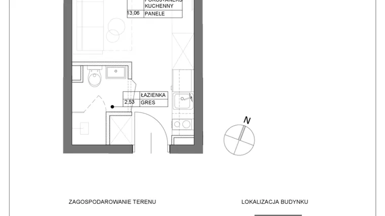 Rzut - Mieszkanie na sprzedaż 1 pokój o powierzchni 15,59 m² - numer A1.4 w Renton Rumia - apartamenty inwestycyjne