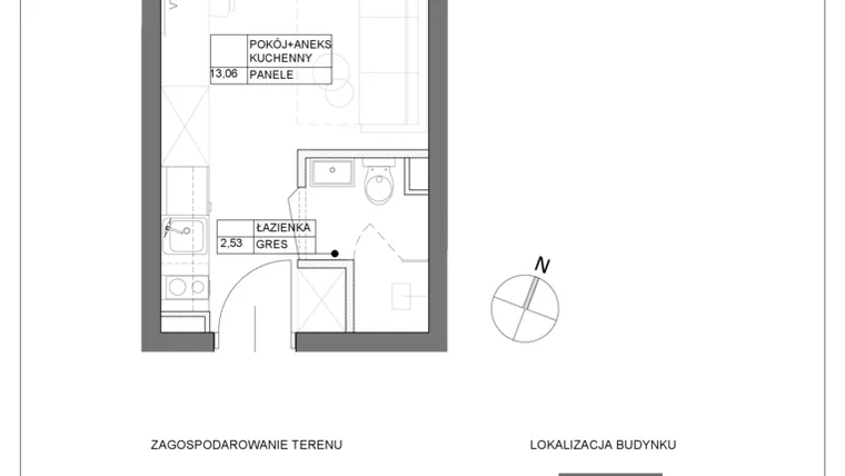 Rzut - Mieszkanie na sprzedaż 1 pokój o powierzchni 15,59 m² - numer A1.8 w Renton Rumia - apartamenty inwestycyjne