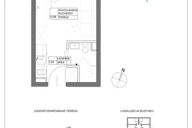 Rzut - Mieszkanie na sprzedaż 1 pokój o powierzchni 15,59 m² - numer A1.3 w Renton Rumia - apartamenty inwestycyjne