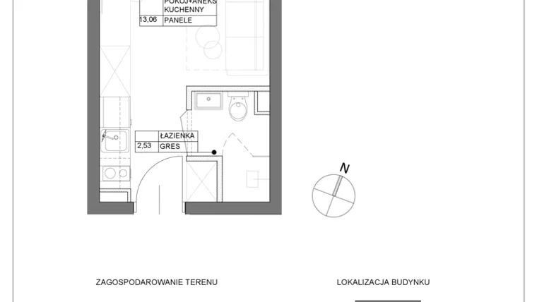 Rzut - Mieszkanie na sprzedaż 1 pokój o powierzchni 15,59 m² - numer A1.3 w Renton Rumia - apartamenty inwestycyjne