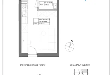Rzut - Mieszkanie na sprzedaż 1 pokój o powierzchni 18,85 m² - numer A1.11 w Renton Rumia - apartamenty inwestycyjne