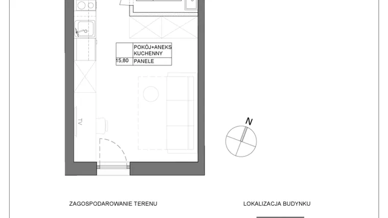 Rzut - Mieszkanie na sprzedaż 1 pokój o powierzchni 18,85 m² - numer A1.11 w Renton Rumia - apartamenty inwestycyjne
