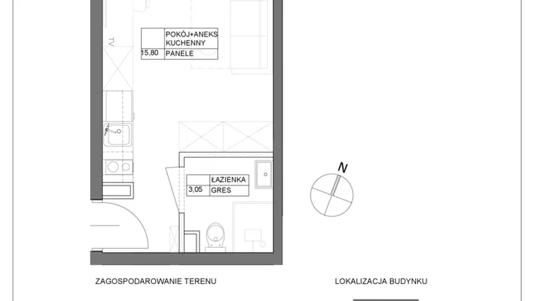 Rzut - Mieszkanie na sprzedaż 1 pokój o powierzchni 18,85 m² - numer A1.10 w Renton Rumia - apartamenty inwestycyjne