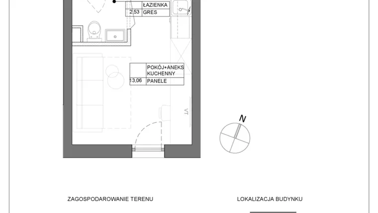 Rzut - Mieszkanie na sprzedaż 1 pokój o powierzchni 15,59 m² - numer A1.14 w Renton Rumia - apartamenty inwestycyjne