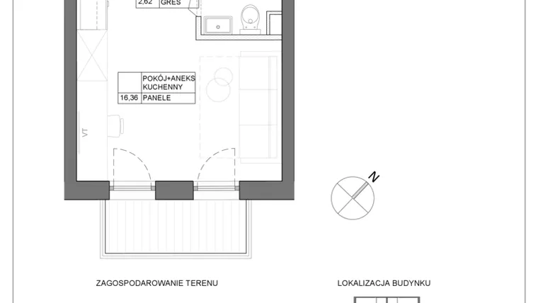 Rzut - Mieszkanie na sprzedaż 1 pokój o powierzchni 18,98 m² - numer A2.2 w Renton Rumia - apartamenty inwestycyjne
