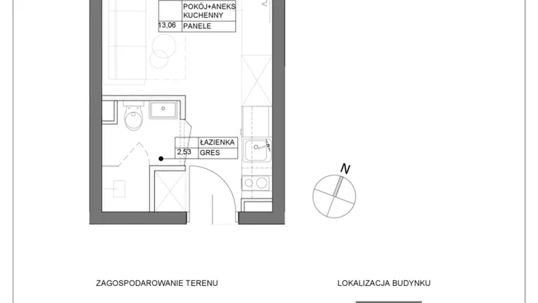 Rzut - Mieszkanie na sprzedaż 1 pokój o powierzchni 15,59 m² - numer A1.7 w Renton Rumia - apartamenty inwestycyjne