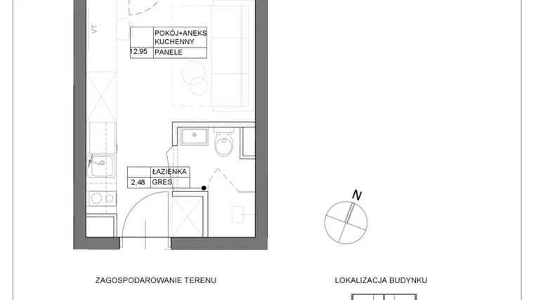 Rzut - Mieszkanie na sprzedaż 1 pokój o powierzchni 15,43 m² - numer A2.6 w Renton Rumia - apartamenty inwestycyjne