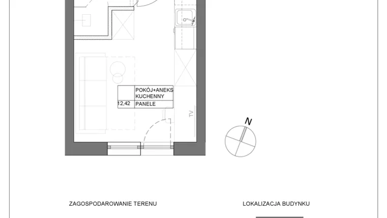 Rzut - Mieszkanie na sprzedaż 1 pokój o powierzchni 14,91 m² - numer A1.12 w Renton Rumia - apartamenty inwestycyjne