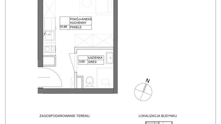 Rzut - Mieszkanie na sprzedaż 1 pokój o powierzchni 18,68 m² - numer A2.13 w Renton Rumia - apartamenty inwestycyjne