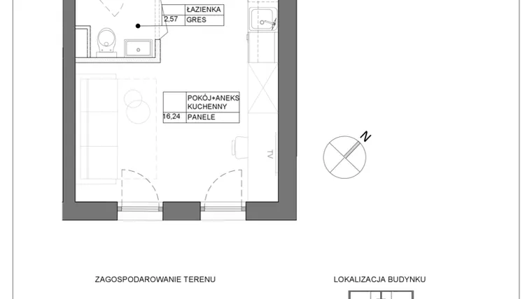 Rzut - Mieszkanie na sprzedaż 1 pokój o powierzchni 18,81 m² - numer A3.1 w Renton Rumia - apartamenty inwestycyjne