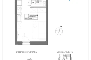 Rzut - Mieszkanie na sprzedaż 1 pokój o powierzchni 18,5 m² - numer A3.14 w Renton Rumia - apartamenty inwestycyjne