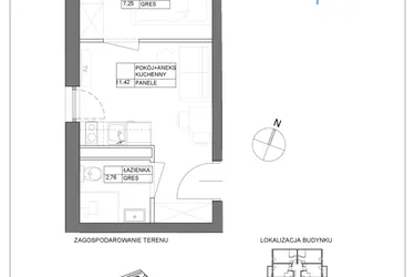Rzut - Mieszkanie na sprzedaż 2 pokoje o powierzchni 21,43 m² - numer A3.5 w Renton Rumia - apartamenty inwestycyjne