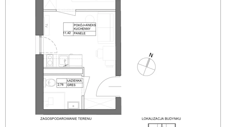 Rzut - Mieszkanie na sprzedaż 2 pokoje o powierzchni 21,43 m² - numer A3.5 w Renton Rumia - apartamenty inwestycyjne