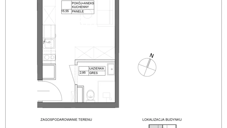 Rzut - Mieszkanie na sprzedaż 1 pokój o powierzchni 18,5 m² - numer A3.13 w Renton Rumia - apartamenty inwestycyjne