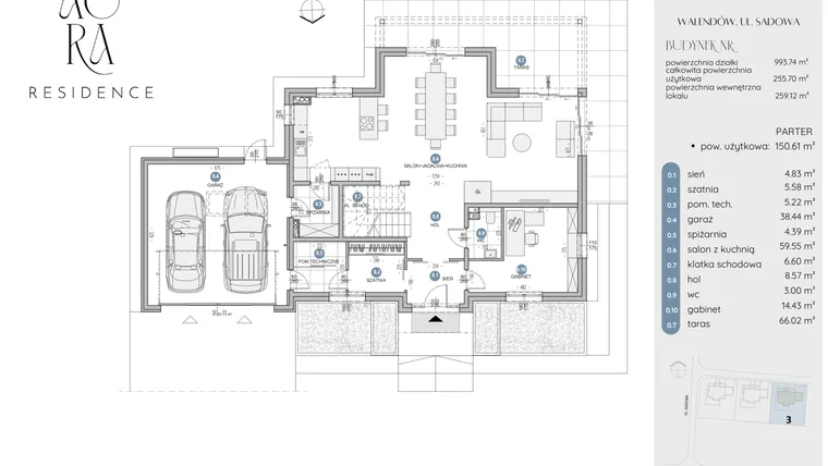Rzut - Dom na sprzedaż 3 pokoje o powierzchni 255,7 m² - numer 1 w Aura Residence