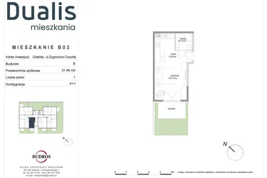 Rzut - Mieszkanie na sprzedaż 1 pokój o powierzchni 27,46 m² - numer B03 w Dualis II