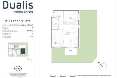 Rzut - Mieszkanie na sprzedaż 3 pokoje o powierzchni 57,77 m² - numer B05 w Dualis II